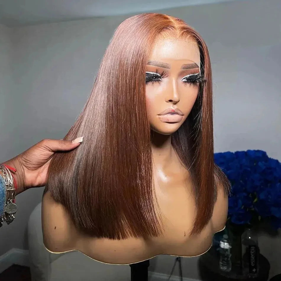 13x4 Chocolate Brown Lace Front Human Hair Wigs For Women Pre Plucked Transparent Colored Lace Frontal Short Bob Wig Human Hair