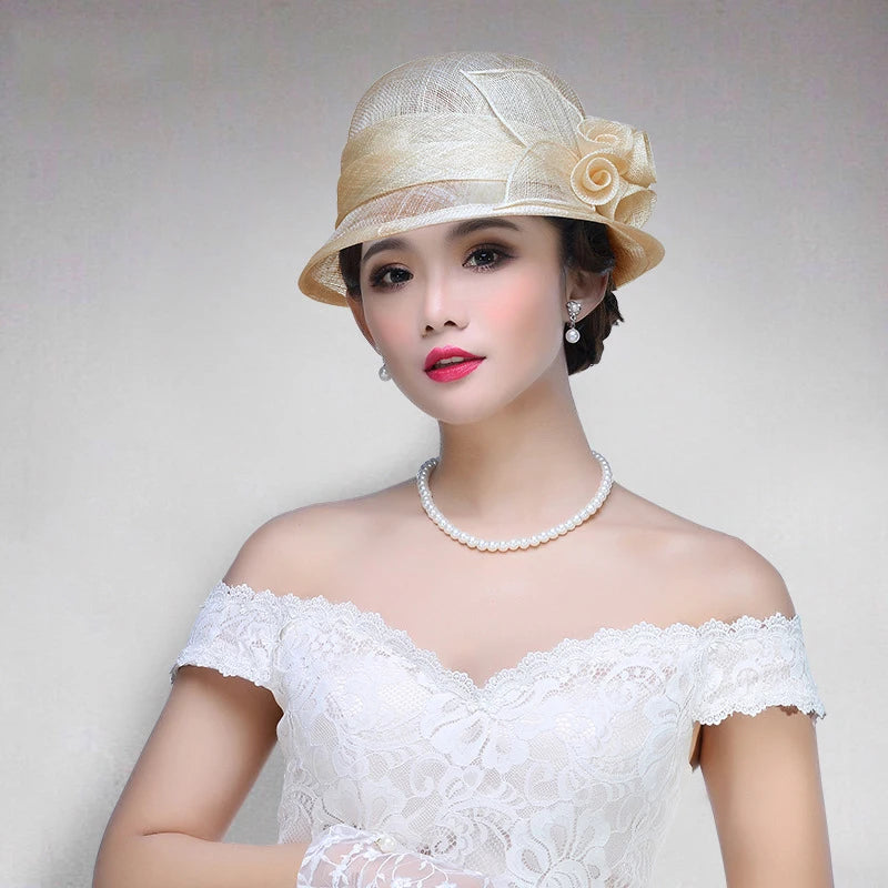 FS Wedding Top Hats For Women Elegant Church Sun Protection Cap Ladies Purple Breathable Sunshade Formal Occasion Millinery