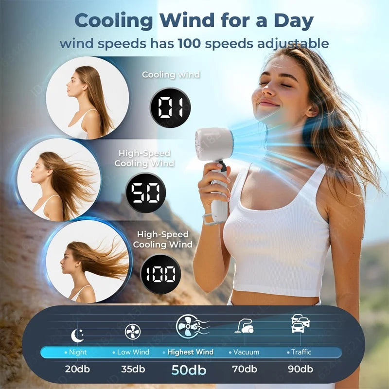 Handheld mini fan 3 in1 Portable Fan Rechargeable Handheld Turbo Fans  5 Speed USB Foldable Portable Neck Hanging Fans