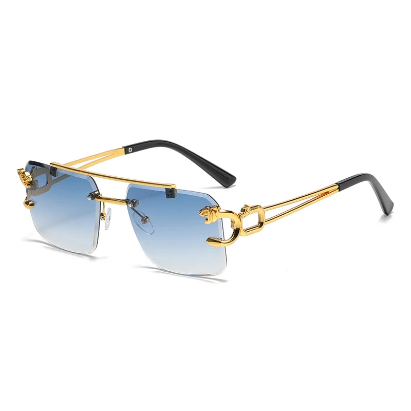 Fashion Rimless Square Double Bridge Sun Glasses Vintage Women Men Sunglasses UV400