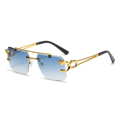 Fashion Rimless Square Double Bridge Sun Glasses Vintage Women Men Sunglasses UV400