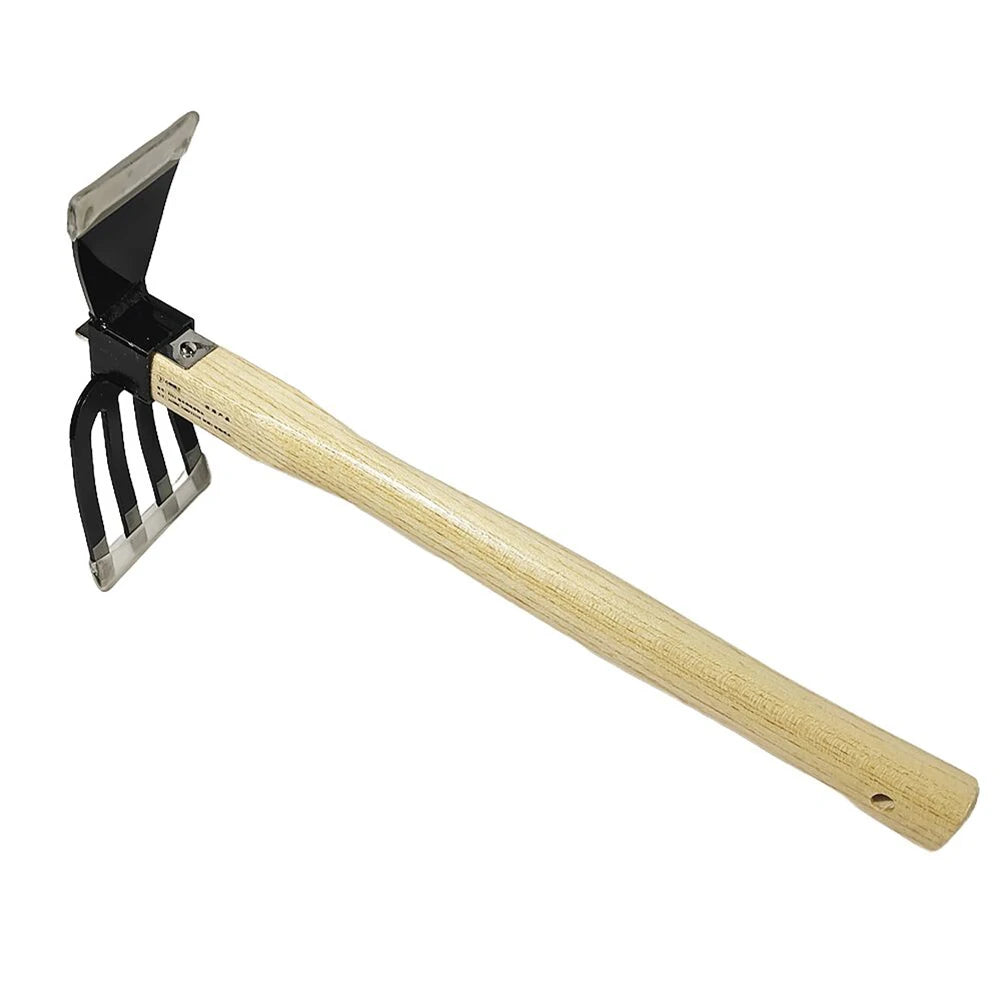 Garden Hand Rake Tool with Wooden Handle Dual-purpose Hoe Garden Hand Hoe & Tiller for Digging Weeding Gardening and Cultivating