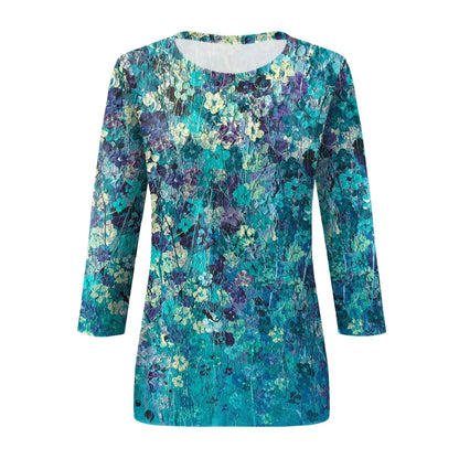 Women's Clothing T-shirt Fashion Casual Round Neck 3/4 Sleeve Loose Printed T-shirt Ladies Top Louse Beautiful Girls T-shirt