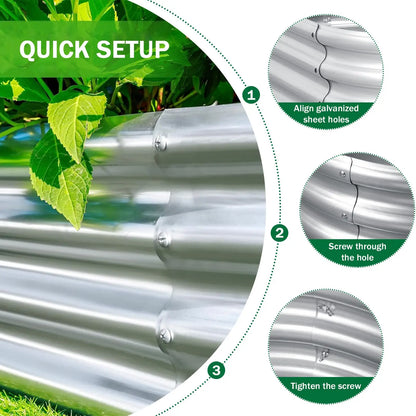 4x2x1ft Raised Garden Beds Outdoor Kit, Galvanized Oval Planter Box, Metal Bottomless Elevated Garden Boxes Set for Planting Veg
