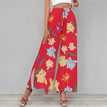 Women's clothing 2025 spring/summer new item custom casual slim fit floral mid waist fashionable wide leg pants beach pants low
