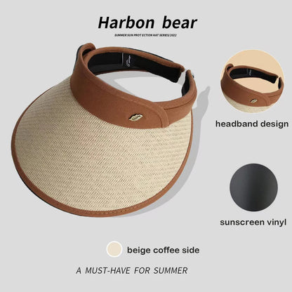 Hats for women Summer hat sun hat empty top Korean version headband black glue straw cap beach caps sunscreen panama  UTHAI S87