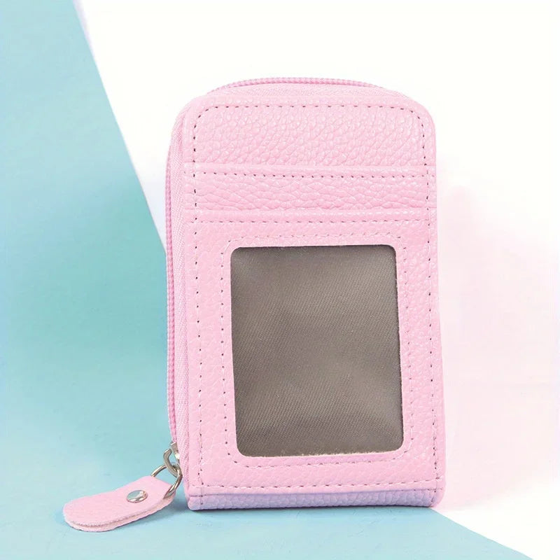 RFID Blocking Multi Card Slots Card Holder, Portable Mini Card Wallet, Mini Zipper Around Coin Purse With Clear Window