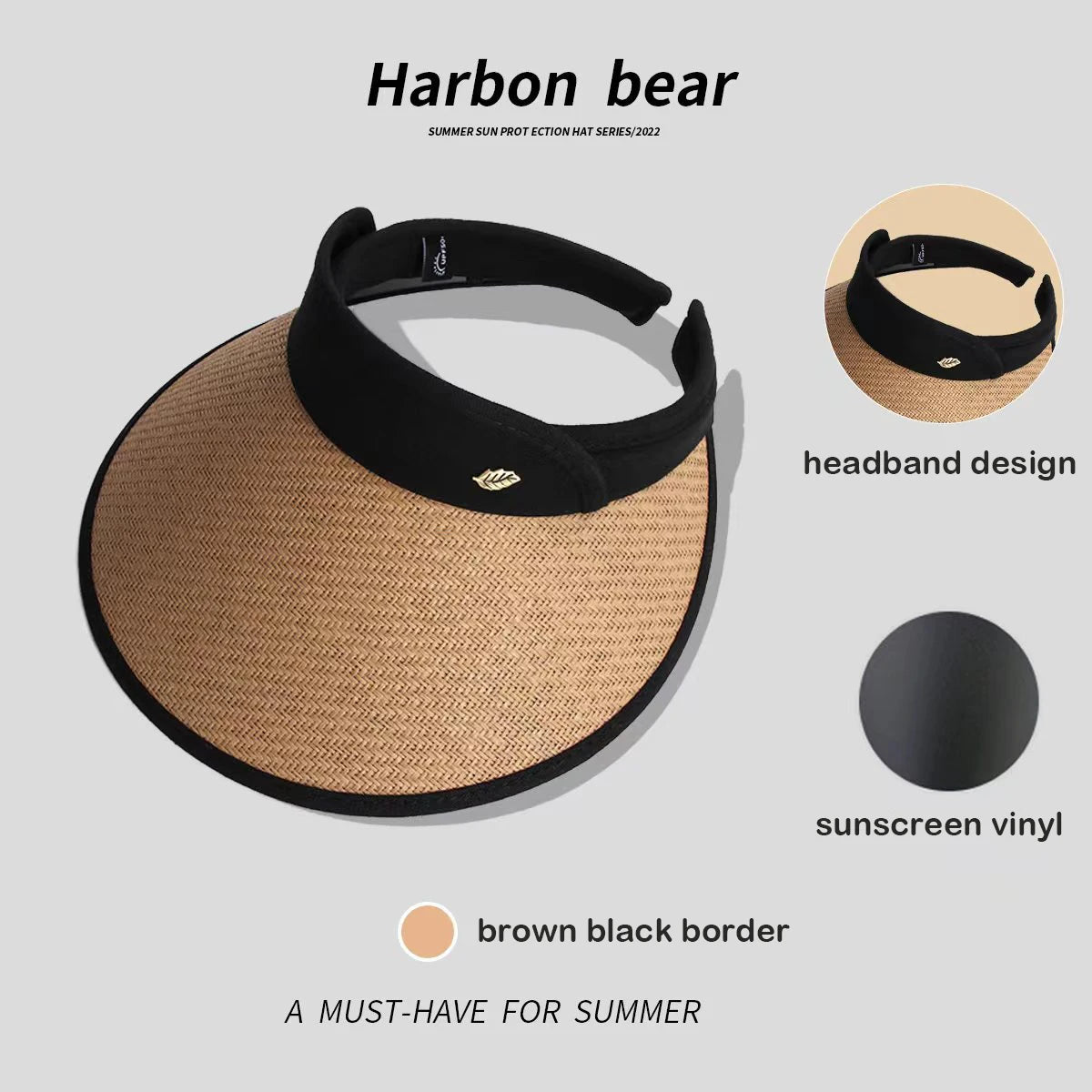 Hats for women Summer hat sun hat empty top Korean version headband black glue straw cap beach caps sunscreen panama  UTHAI S87