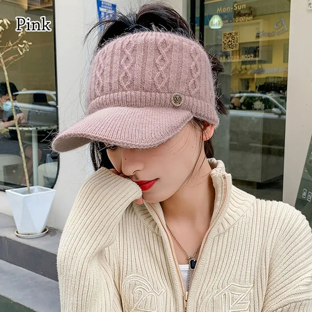 Women Hats 2022 New Autumn Winter Warm Rabbit Knitted Hats Outdoor Sports Golf Ponytail Hat Baseball Caps Empty Top Caps 1PC