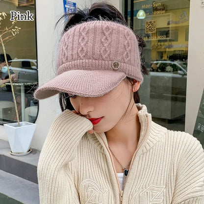 Women Hats 2022 New Autumn Winter Warm Rabbit Knitted Hats Outdoor Sports Golf Ponytail Hat Baseball Caps Empty Top Caps 1PC