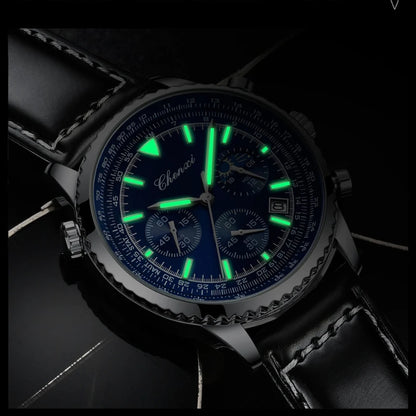 Business Watches for Men Genuine Leather Wristwatch Luxury Top Brand Men's Watches Waterproof Chronograph Sport Watches 520