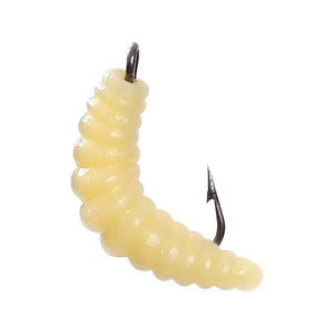 30PCS Artificial Breadworms Fishing Bait with Hooks Realistic Fake Hooked Worm Bait High Elasticity Rubber Fishing Bait