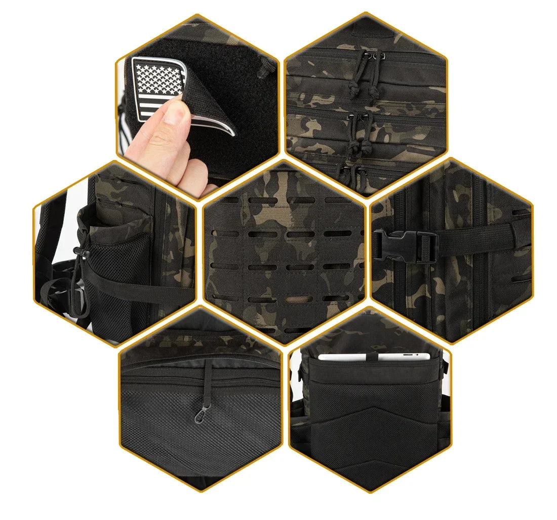 25L/45L Tactical Backpack Outdoor for Women/men Laser Cut Molle Hiking 3Day pack School Bag Gym Rucksack with Dual Cup Holder