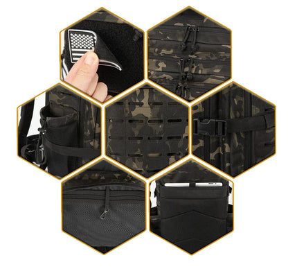 25L/45L Tactical Backpack Outdoor for Women/men Laser Cut Molle Hiking 3Day pack School Bag Gym Rucksack with Dual Cup Holder