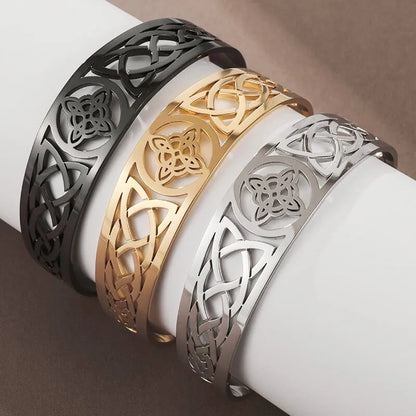 3pcs/set Witch Knot Cuff Bracelet Stainless Steel Pagan Witchcraft Symbol Magic Knot Good Luck Amulet Bangls Celtic Knot Jewelry