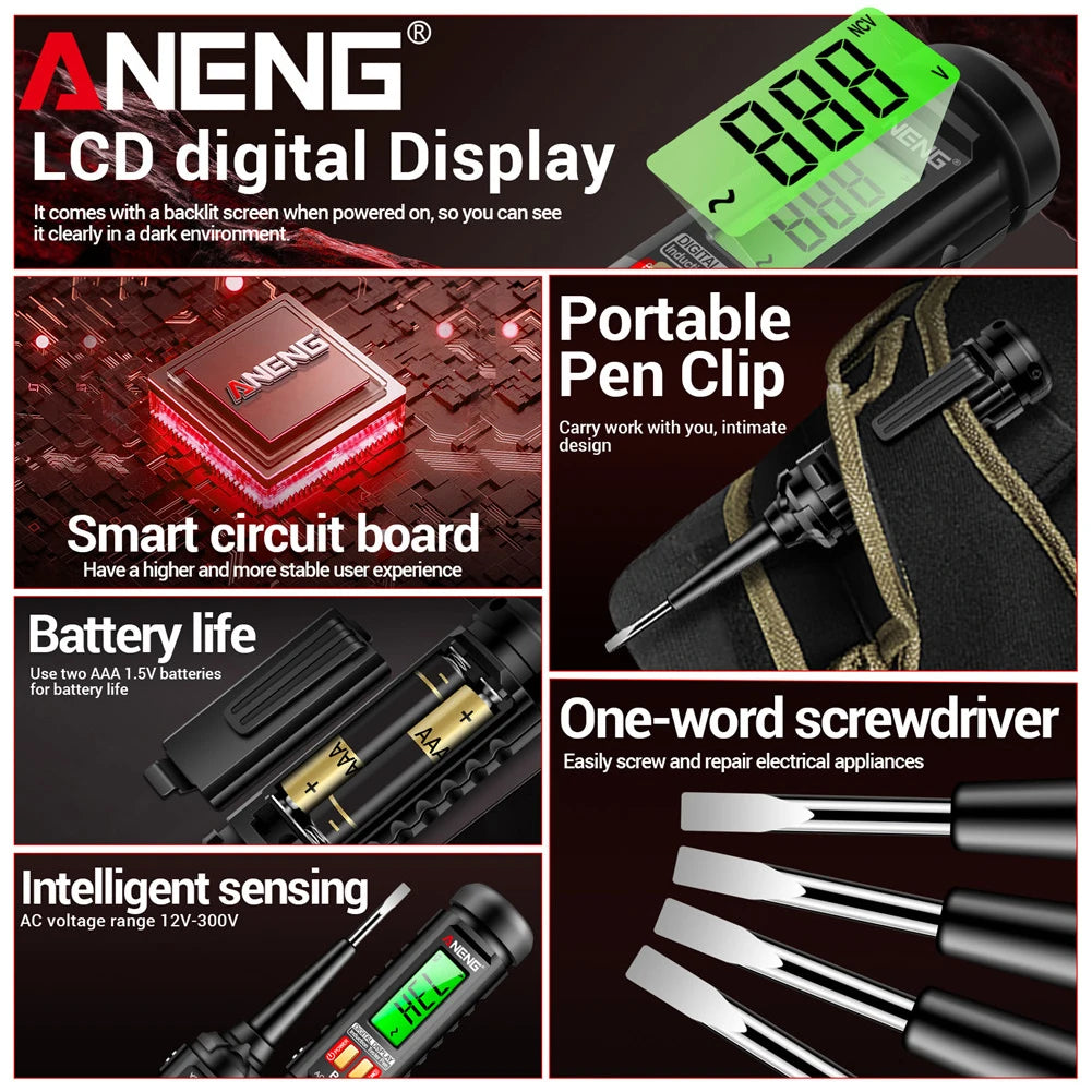 AC 12V-300V Non-Contact Voltage Detector Digital NCV Voltage Tester Smart Induction Test Pen Wire Breakpoint Finder Live Wire Te