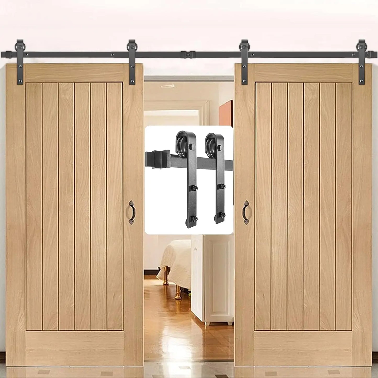 Sliding Barn Door Hardware Kit, 9FT Barn Door Kit, 330LBS Load-Bearing Double Barn Door Hardware Kit, Carbon Steel Barn Door