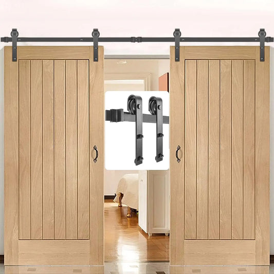 Sliding Barn Door Hardware Kit, 9FT Barn Door Kit, 330LBS Load-Bearing Double Barn Door Hardware Kit, Carbon Steel Barn Door