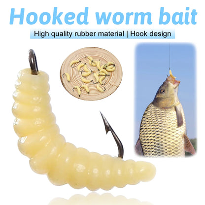 30PCS Artificial Breadworms Fishing Bait with Hooks Realistic Fake Hooked Worm Bait High Elasticity Rubber Fishing Bait