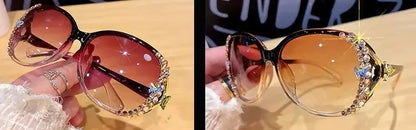 New Fashion Brand Sunglasses 2025 Women Luxury Design Sun Glasses Bling Rhinestone Gradient Lens  Eyeglasses for Female UV400