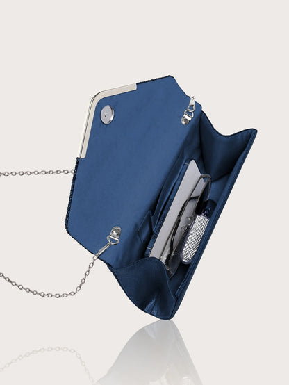 Gorgeous and elegant sparkly women's clutch bag, paired with a gorgeous rhinestone necklace, earrings and bracelet set of four.