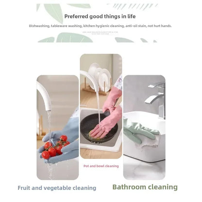 Women's Kitchen Gloves - Durable, Extended Waterproof Rubber Gloves for Dishwashing, Cleaning, Laundry & Household Chores - Comf