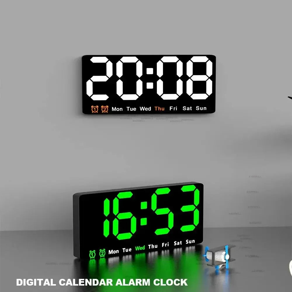 Large Colorful LED Digital Alarm Clock With DateTemperature 2 Alarms Large Display Day Clock Battery Backup 12/24H Wall Clock