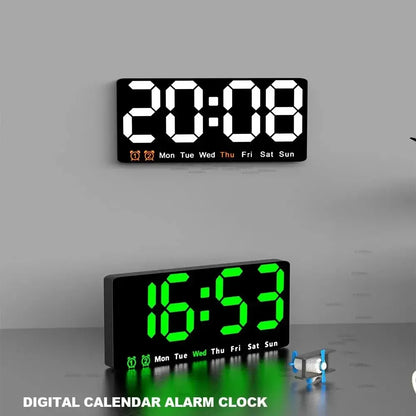 Large Colorful LED Digital Alarm Clock With DateTemperature 2 Alarms Large Display Day Clock Battery Backup 12/24H Wall Clock