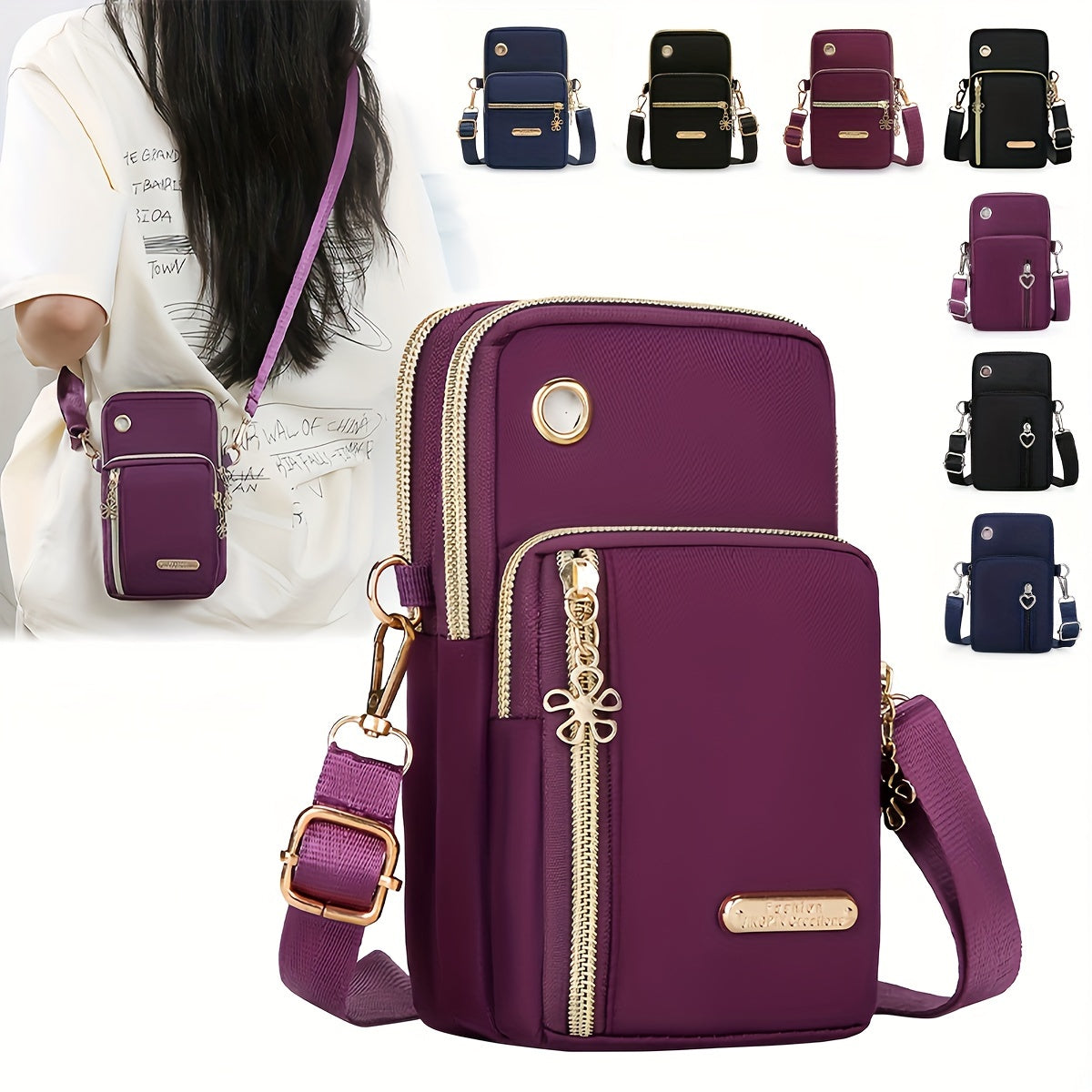 Mini Fashion Cellphone Bag, Trendy Zipper Crossbody Bag, Women's Casual Handbag, Card Holder & Purse