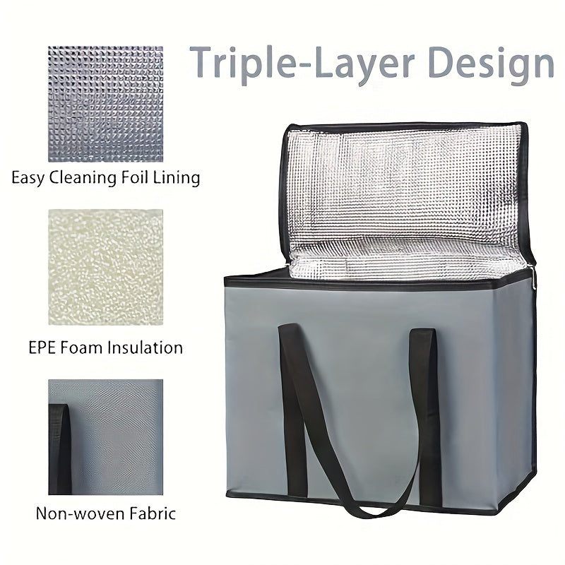 2 Pack XXL Cooler Bag And Insulated Grocery Bags For Food Delivery, Collapsible Cooler. Reusable Shopping Bags For Groceries With Zippered Top, Foldable, Heavy-Duty, Stands Upright