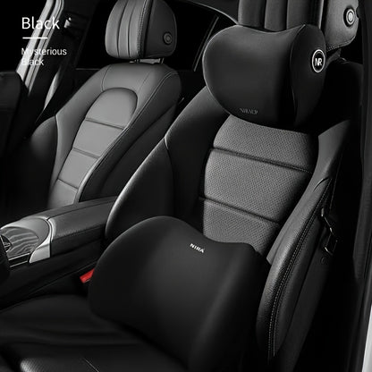 Ultimate Comfort Car Headrest Pillow and Lumbar Support Cushion Set - Ergonomic Design for Neck and Shoulder Protection, Breathable Polyester Fiber Surface, Universal Fit for Long Drives, Perfect Car Accessories for Road Trip