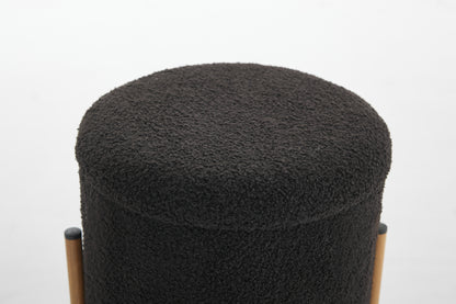 Modern Round Storage Ottoman, Ottoman Foot Stools With Metal Base, Ottoman Footstool with Removable Lid Storage Ottoman(Black)