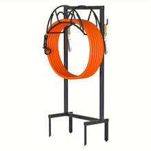 Load image into Gallery viewer, Heavy Duty Freestanding Garden Hose Holder - 1pc Upgraded Metal Hose Stand with 4 Spikes - Detachable Garden Hose Storage Hose Reel Rack, Black
