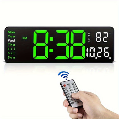 Large Screen Digital Wall Clock With Indoor Temperature Date Week Display, Desk Countdown Digital Timer, 13 Inch Nordic Simple Living Room 10-level Brightness Adjustment Auto Light Led Dual Alarm Clock With Remote Control (Bu
