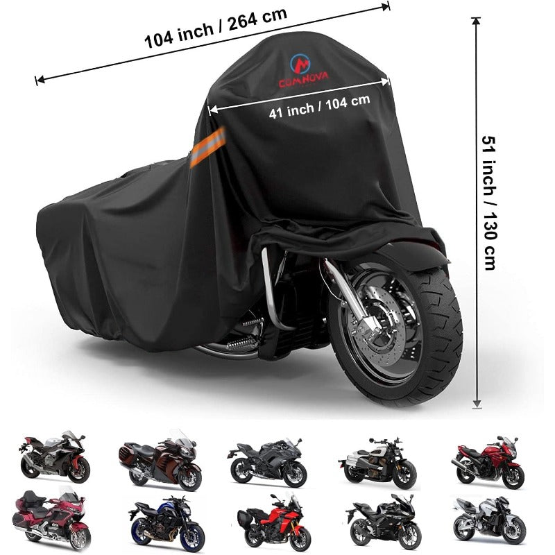 Comnova Motorcycle Cover 104 Inch 600D Universal Motorcycles Cover Waterproof with Lock-Holes All Season Large Motorbike Vehicle Scooter Cover for Harley Davidson Honda Suzuki Kawasaki Yamaha