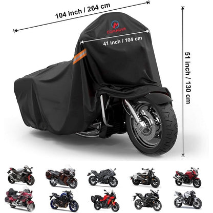 Comnova Motorcycle Cover 104 Inch 600D Universal Motorcycles Cover Waterproof with Lock-Holes All Season Large Motorbike Vehicle Scooter Cover for Harley Davidson Honda Suzuki Kawasaki Yamaha