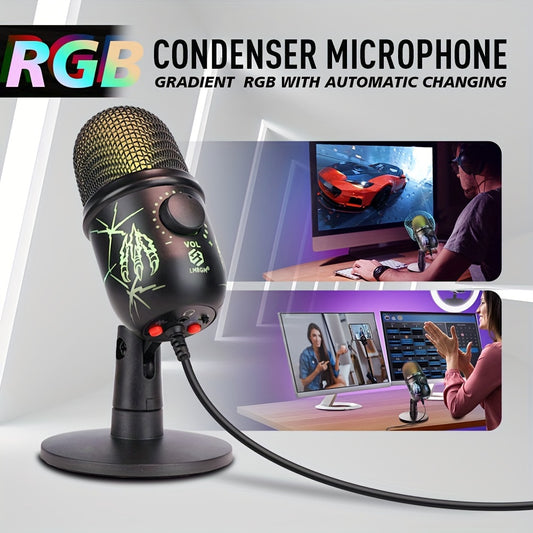 RGB Condenser Microphone with Noise Reduction - Perfect for Computer Dubbing, Live Streaming, and Gaming!