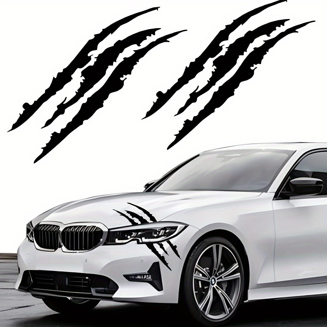 Vinyl Horror Claw Car Decals 2-Pack, Geometric Self-Adhesive Scratch Stickers for Vehicles - Glossy Finish, Horror Themed Embellishment, Half-Moon Shape, Suitable for Car Windows, Body, Motorcycles, Halloween Decor