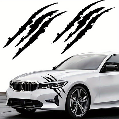 Vinyl Horror Claw Car Decals 2-Pack, Geometric Self-Adhesive Scratch Stickers for Vehicles - Glossy Finish, Horror Themed Embellishment, Half-Moon Shape, Suitable for Car Windows, Body, Motorcycles, Halloween Decor