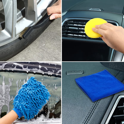 26Pcs Car Detailing Brush Set, Car Detailing Kit, Car Drill Brush/Wheel Brushes/Air Vent Brush/Buffing Sponge Pads Kit/Washing Mitt/Cleaning Cloth