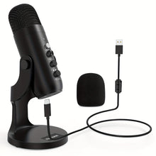 Load image into Gallery viewer, USB Microphone, Condenser Computer PC Mic, Plug&amp;Play Gaming Microphones For PS 4&amp;5.Headphone Output&amp;Volume Control, Mic Gain Control, Mute Button For Vocal, For YouTube Podcast On Mac&amp;WindowsBlack
