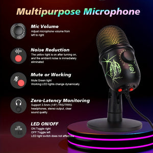 RGB Condenser Microphone with Noise Reduction - Perfect for Computer Dubbing, Live Streaming, and Gaming!