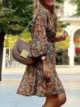 Load image into Gallery viewer, Chic Paisley Print Drawstring Dress - Alluring Surplice Neckline &amp; Adjustable Long Sleeves - Figure-Flattering Womens Clothing for Versatile Style

