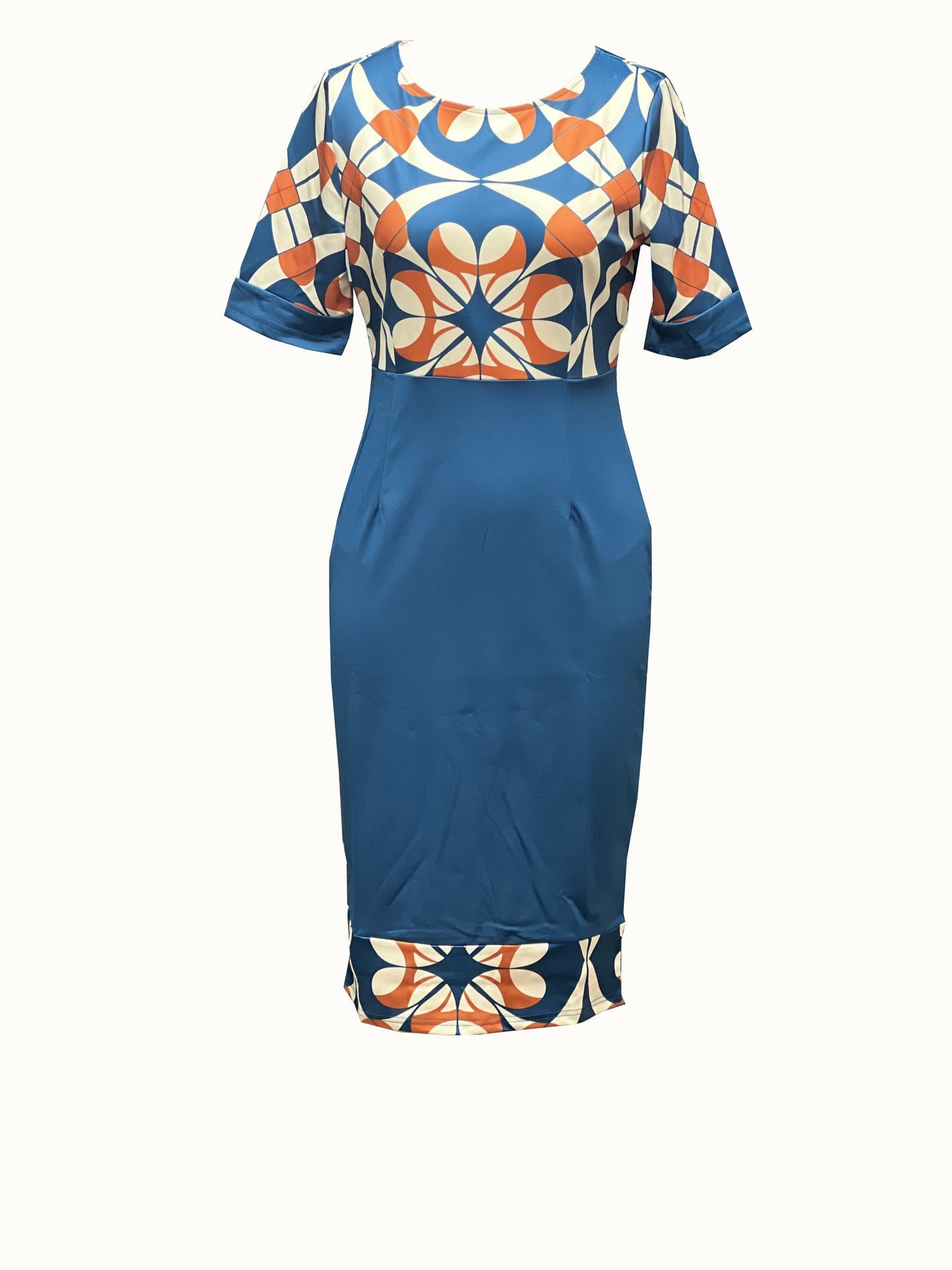 Chic Striped & Floral Print Bodycon Dress - Fashionable Figure-Hugging Style - Flattering Crew Neck & Short Sleeves - Perfect for Spring & Summer Wardrobe - Womens Clothing