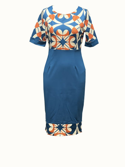 Chic Striped & Floral Print Bodycon Dress - Fashionable Figure-Hugging Style - Flattering Crew Neck & Short Sleeves - Perfect for Spring & Summer Wardrobe - Womens Clothing