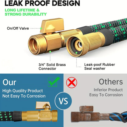 1 Roll, Expandable Garden Hose, Water Hose With 10 Function Spray Nozzle, Extra Strength 3750D, Durable 4-Layers Latex Flexible Hose With 3/4" Solid Brass Fittings