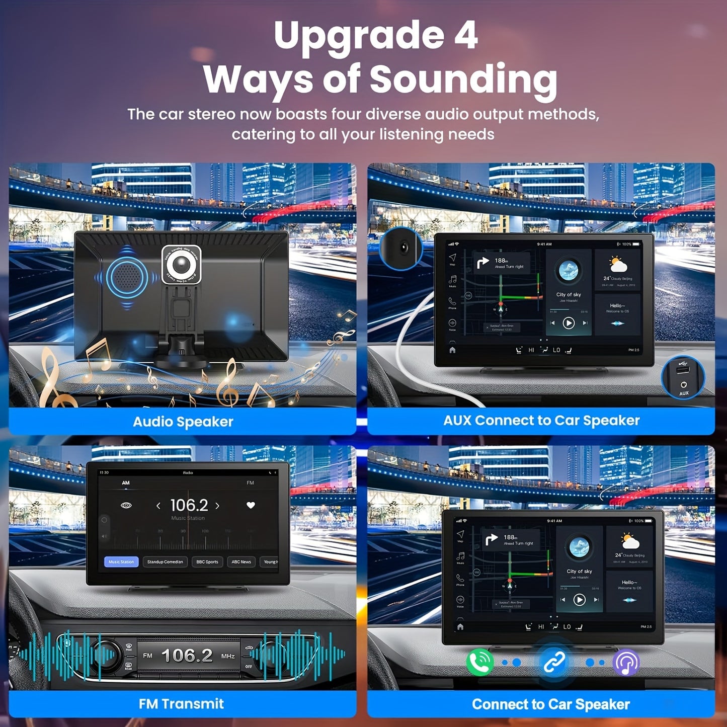 9 Inch Portable Car Stereo, Wireless Car Touch Screen Android Auto With 2.5K Dash Cam, 1080P Backup Camera, Car Audio Receiver With Mirror Link/GPS Navigation/FM