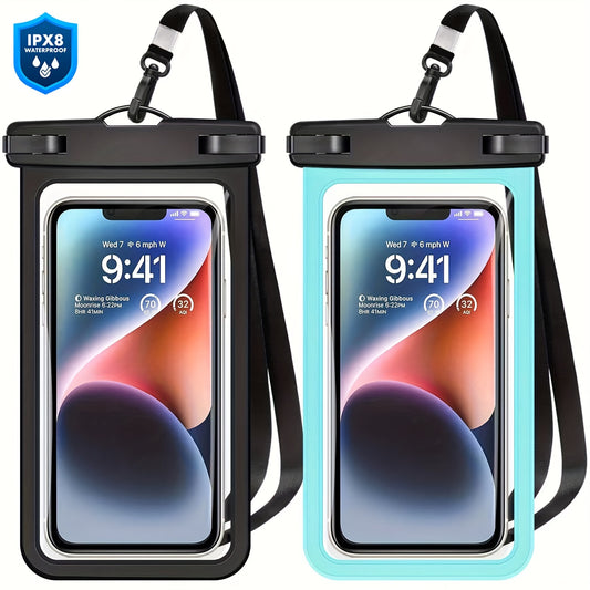 2 Pieces Universal Waterproof Phone Pouch - Waterproof Case For IPhone 14 13 12 11 Pro Max XS Plus Galaxy Cellphone Up To 7.0" Waterproof Cellphone Dry Bag Beach Vacation Essentials