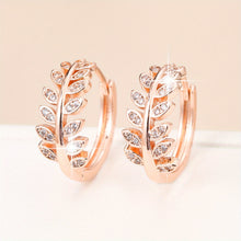 Load image into Gallery viewer, Leaf-Shaped Hoop Huggie Earrings Inlaid zirconia 18K Gold Plated Holiday Jewelry For Women Girls 1Pair
