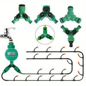 2Pcs 2-Way Plastic Garden Hose Y Connector With On/ Off Valves, 1/ 2" & 3/ 4" Female Thread Tap Adapter, Quick Joint Kit, Water Splitter Accessory, Green
